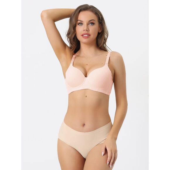 Underwire Lightly Bra Detachable Straps Push-up Soft 3/4 Cup Bralette Beige - Picture 4 of 6